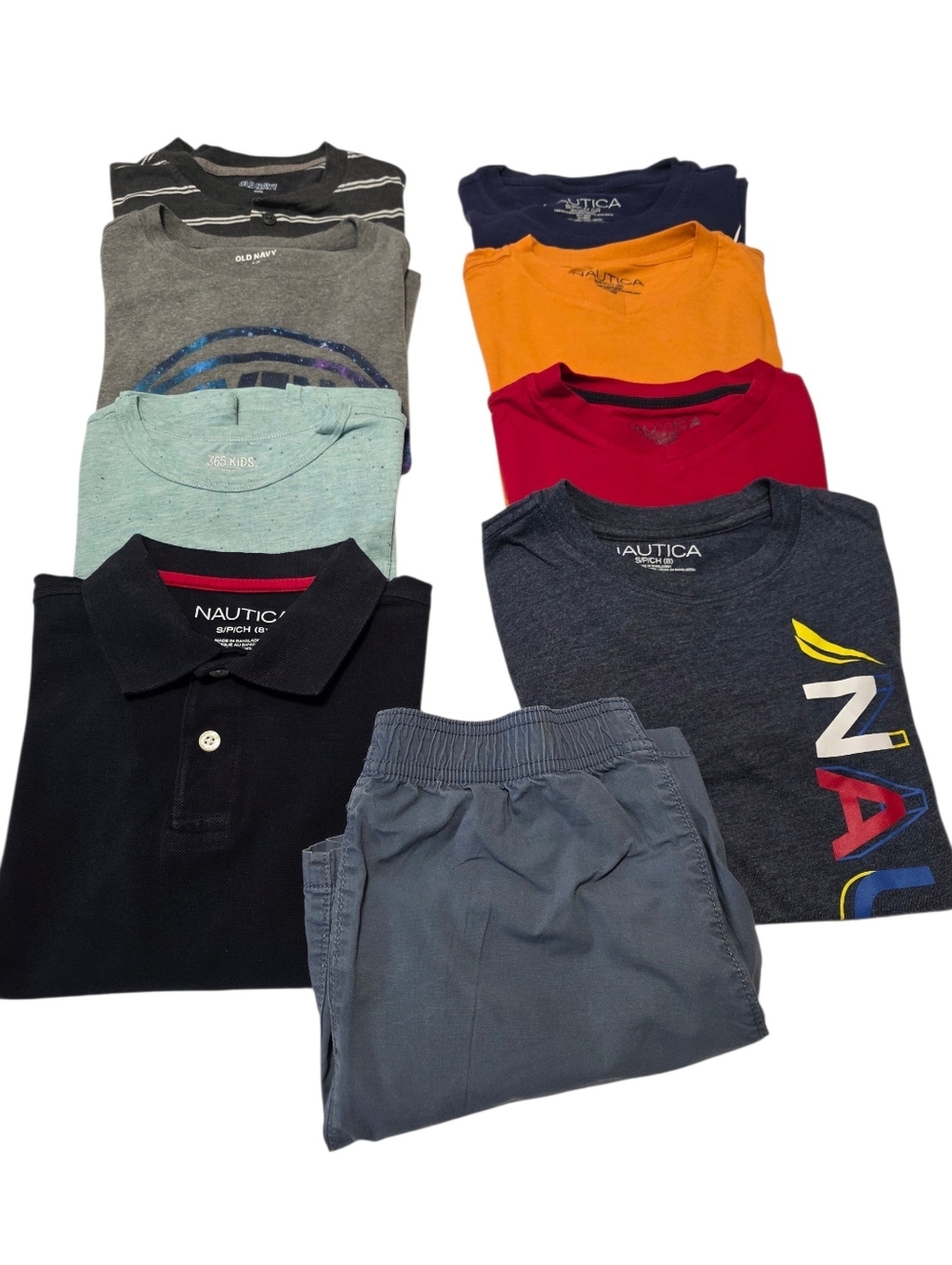Boys' Size 8 Navy Polo & Graphic Tee Set - Navy, Gray, Red, Orange, Light Blue - Picture 1 of 16